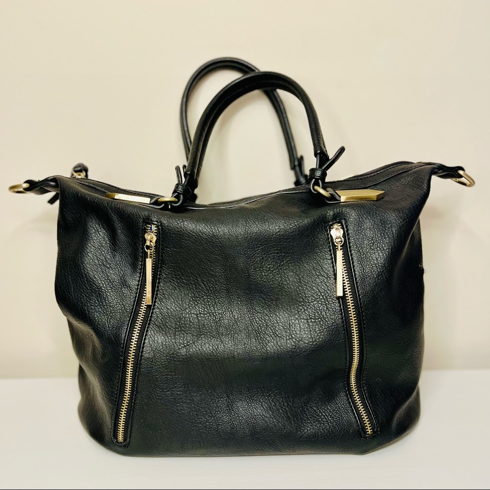 Violet Ray vegan leather satchel purse, black